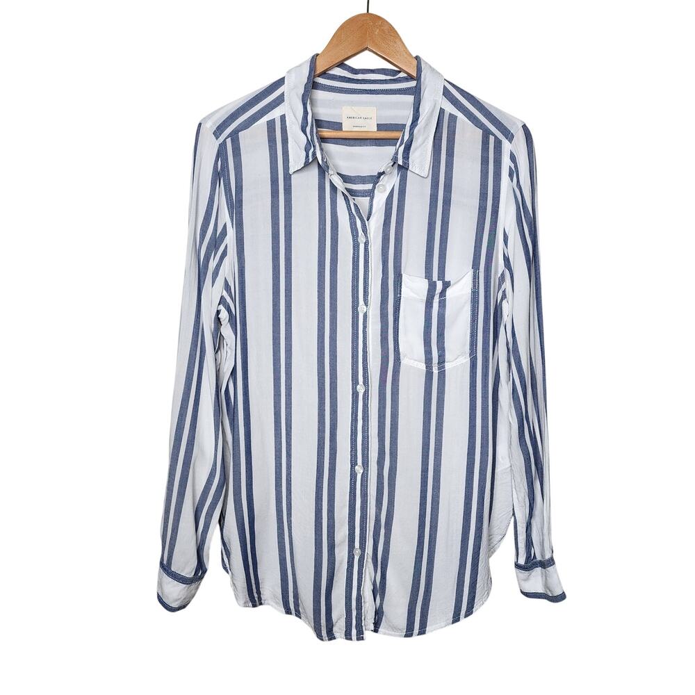 American Eagle Blue White Striped Oversize Fit Shirt Women's Size Medium